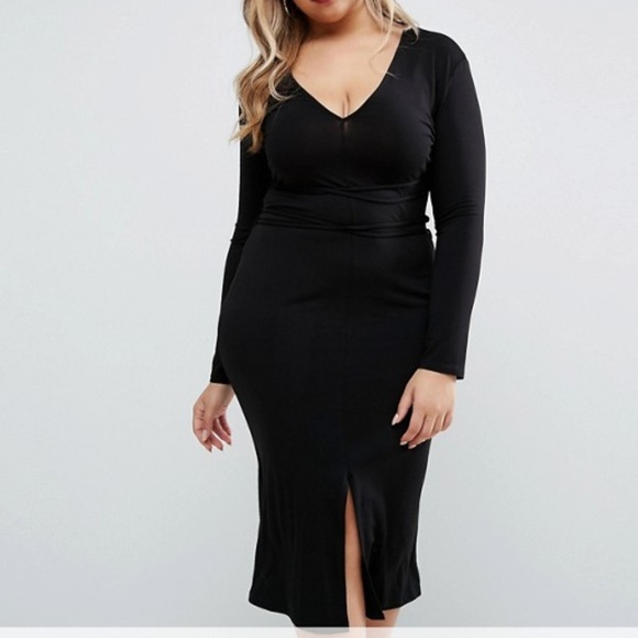 ASOS Curve Deep Plunge Wrap Ties Midi Dress - Picture 3 of 4